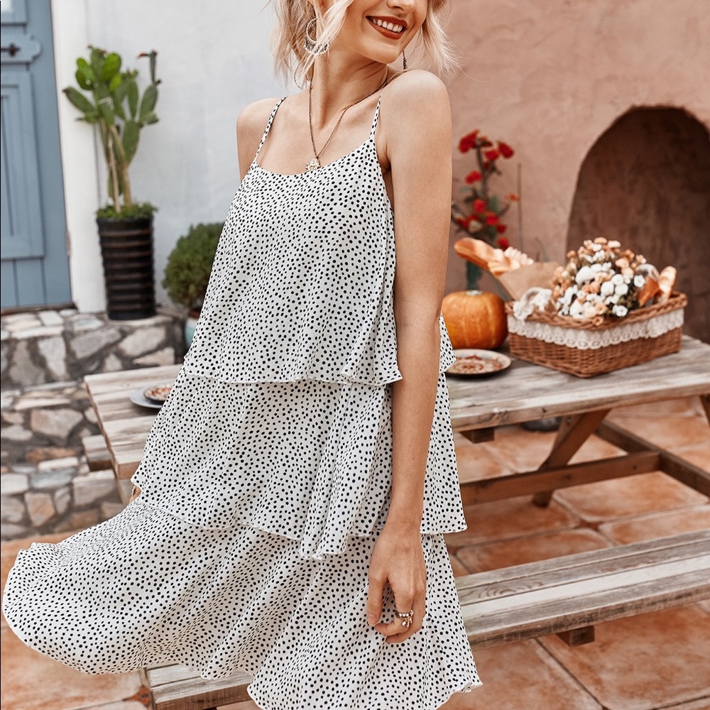 🔥 White Dot Print Tiered Slip Dress - Picture 3 of 8
